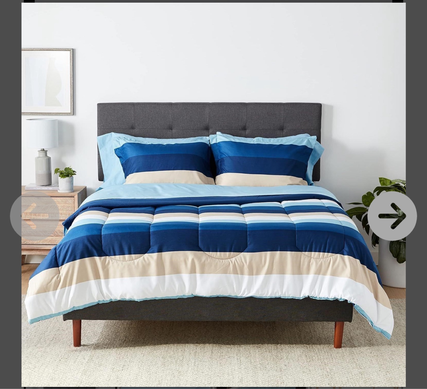 7-Piece Queen Bed-in-a-Bag Set - Blue and Beige Stripes