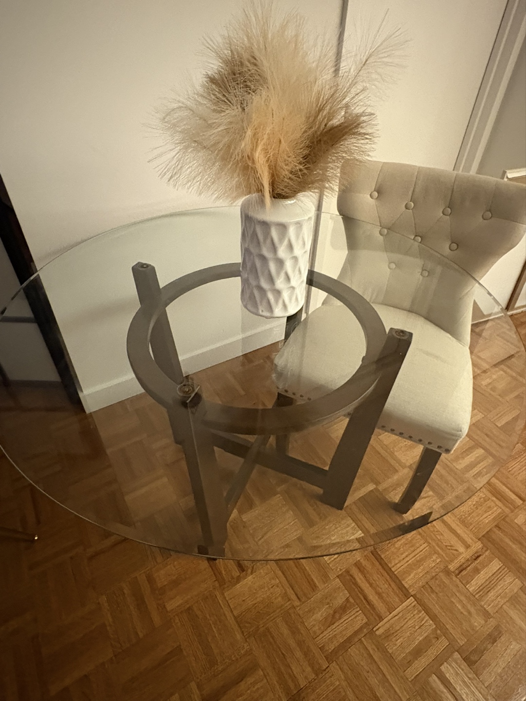 Round Glass Dining Table with wood base