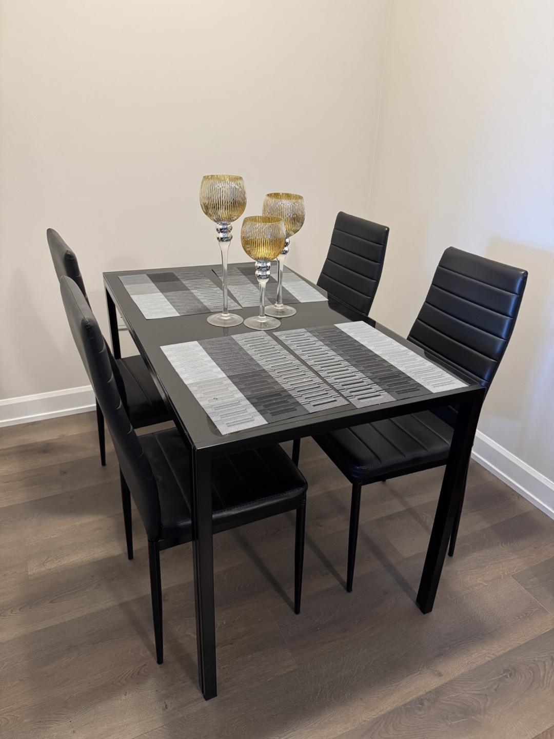 Glass-top Dining Table Set with Four Black PU Leather Chairs - photo 2