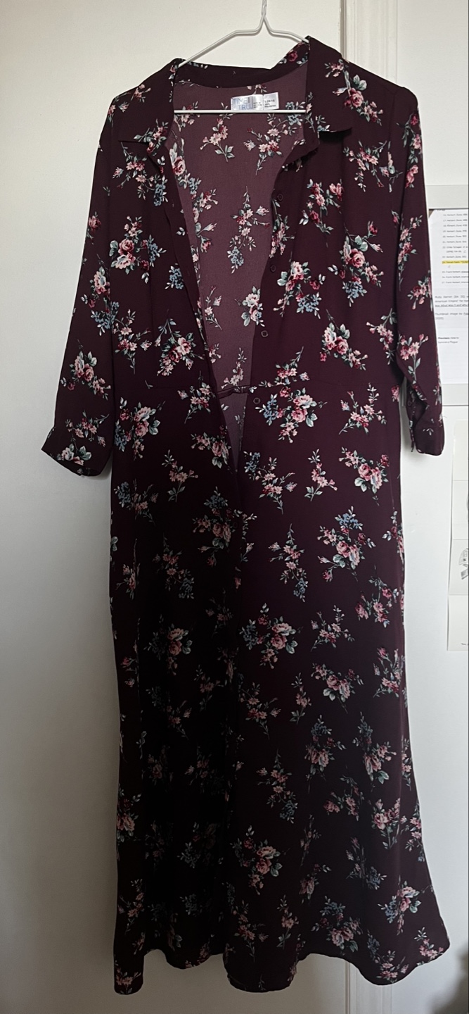 Time and Tru Burgundy Floral Button-Down Dress - Size L - photo 3