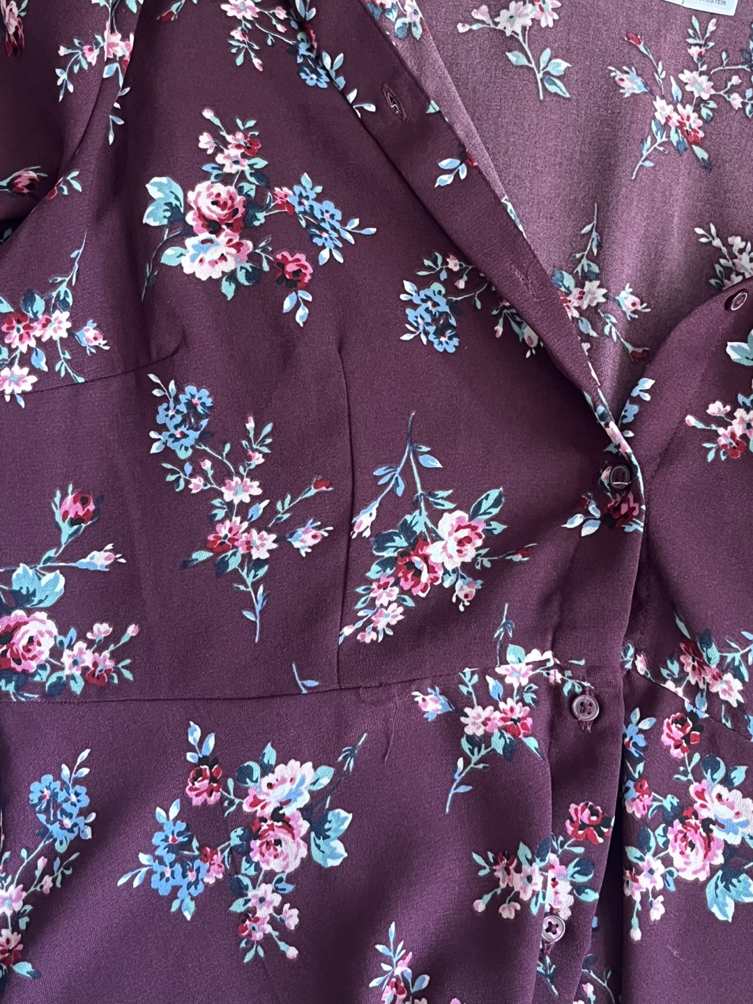 Time and Tru Burgundy Floral Button-Down Dress - Size L