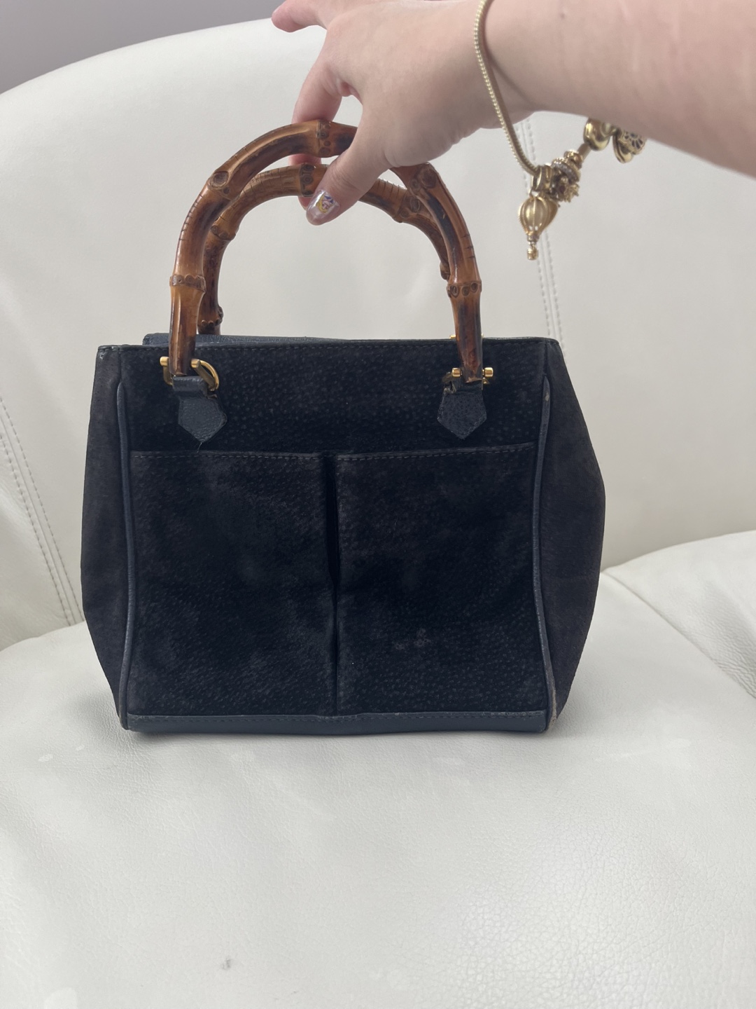 Vintage Gucci Black Suede Bamboo Handle Bag - photo 2