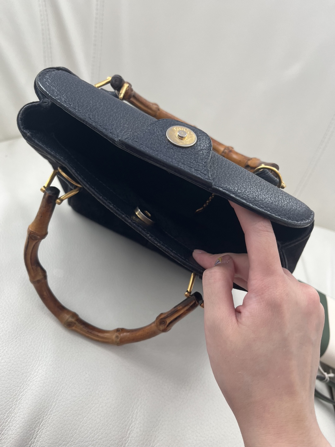 Vintage Gucci Black Suede Bamboo Handle Bag - photo 4