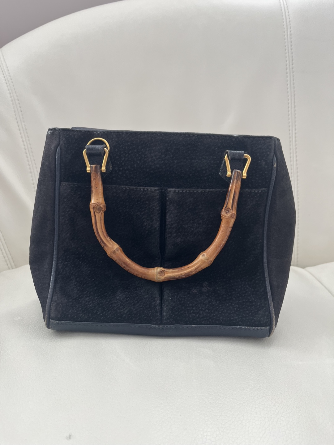 Vintage Gucci Black Suede Bamboo Handle Bag