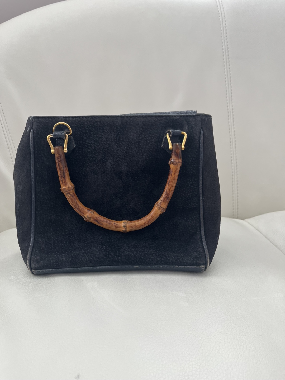 Vintage Gucci Black Suede Bamboo Handle Bag - photo 3