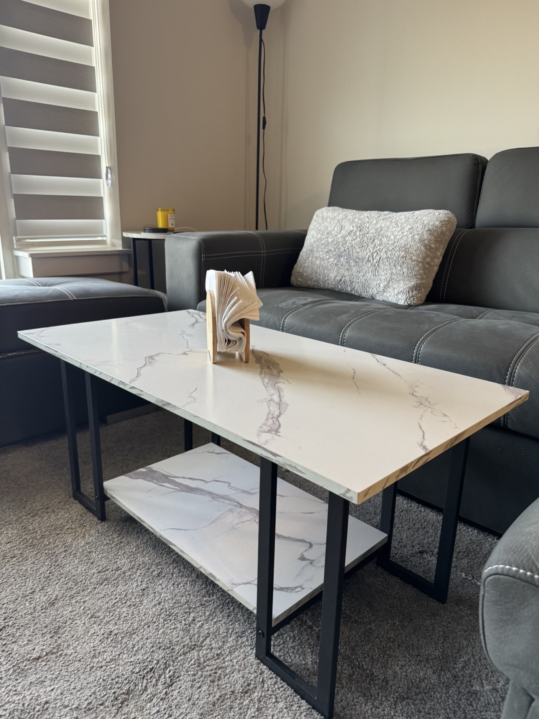 Modern Two-Tier Coffee Table with Faux Marble Top