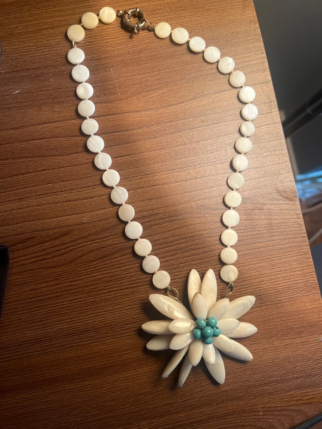 Unique Mother of Pearl Necklace with Flower Pendant thumbnail