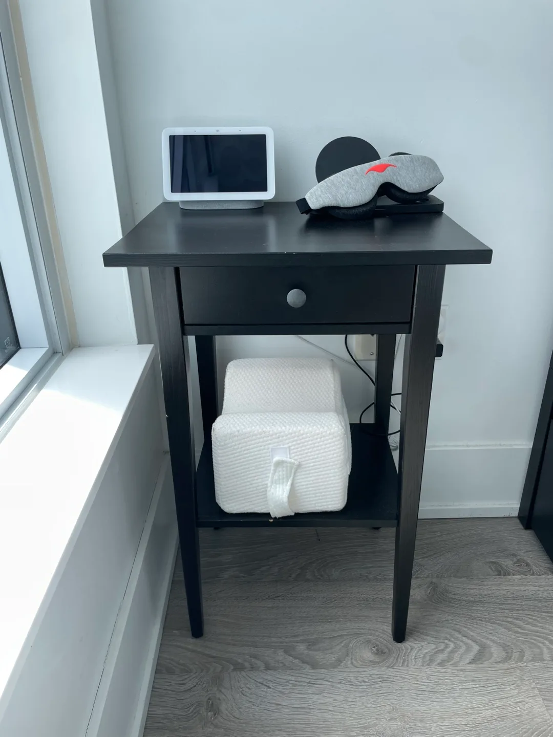 2 Black Nightstand with Drawer and Shelf - selling 2 units thumbnail
