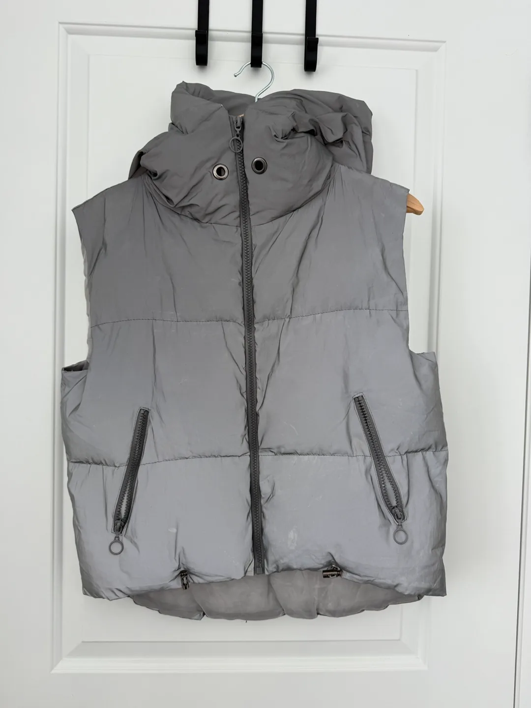 Grey Reflective Puffer Vest with Hood thumbnail