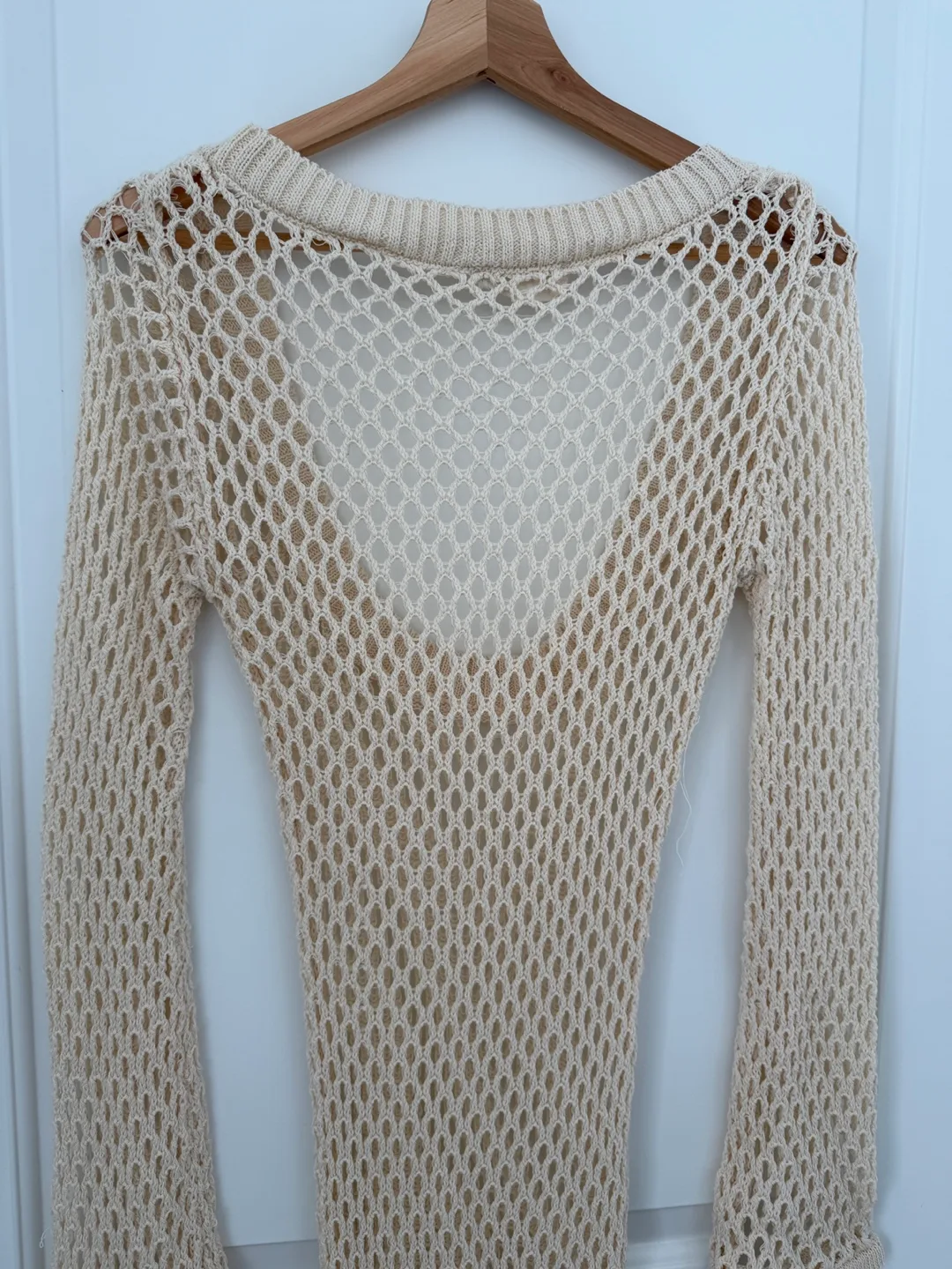 Cream Crochet Knit Long Sleeve Maxi Dress thumbnail