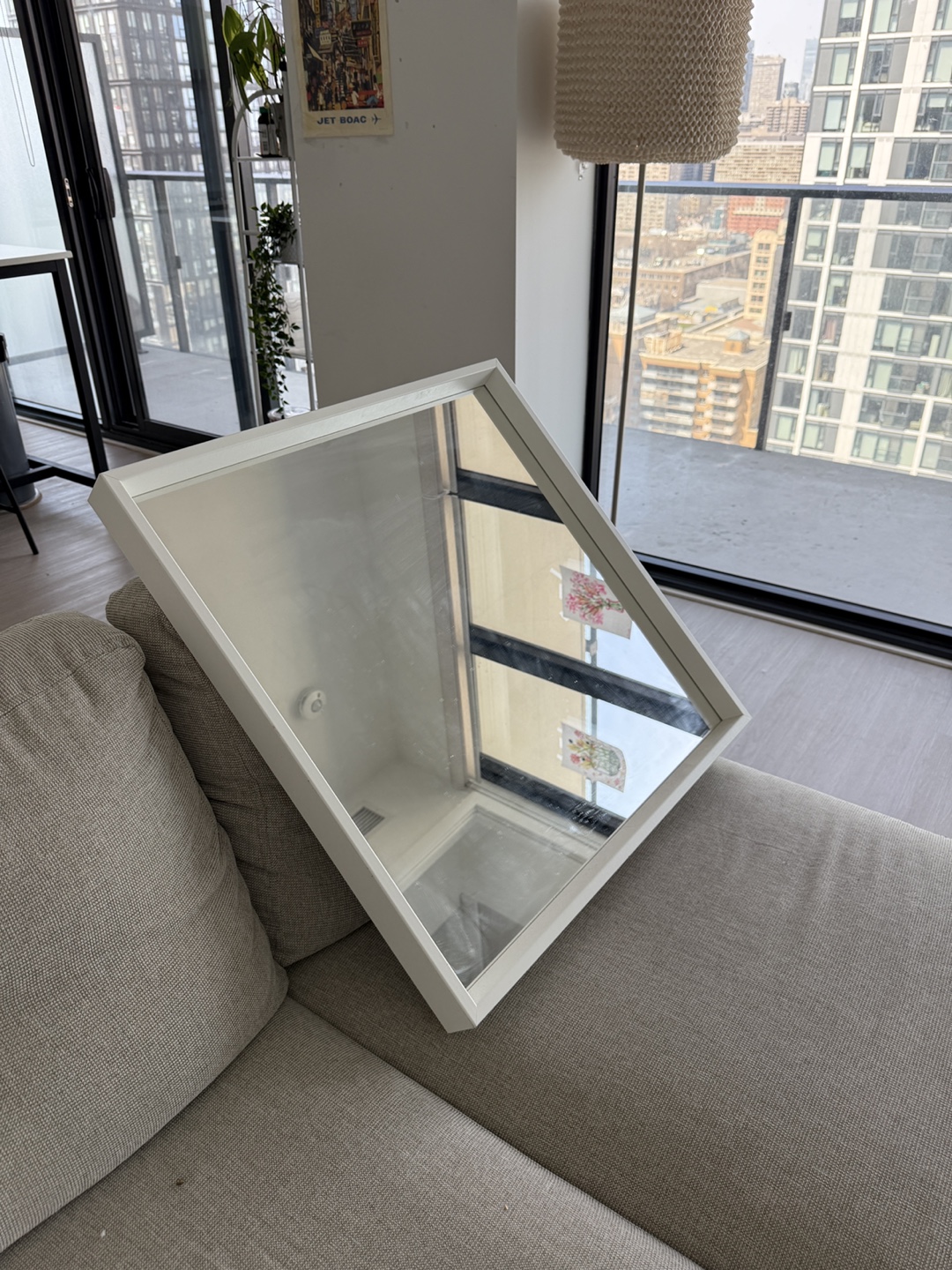 Large Square Wall Mirror with White Frame