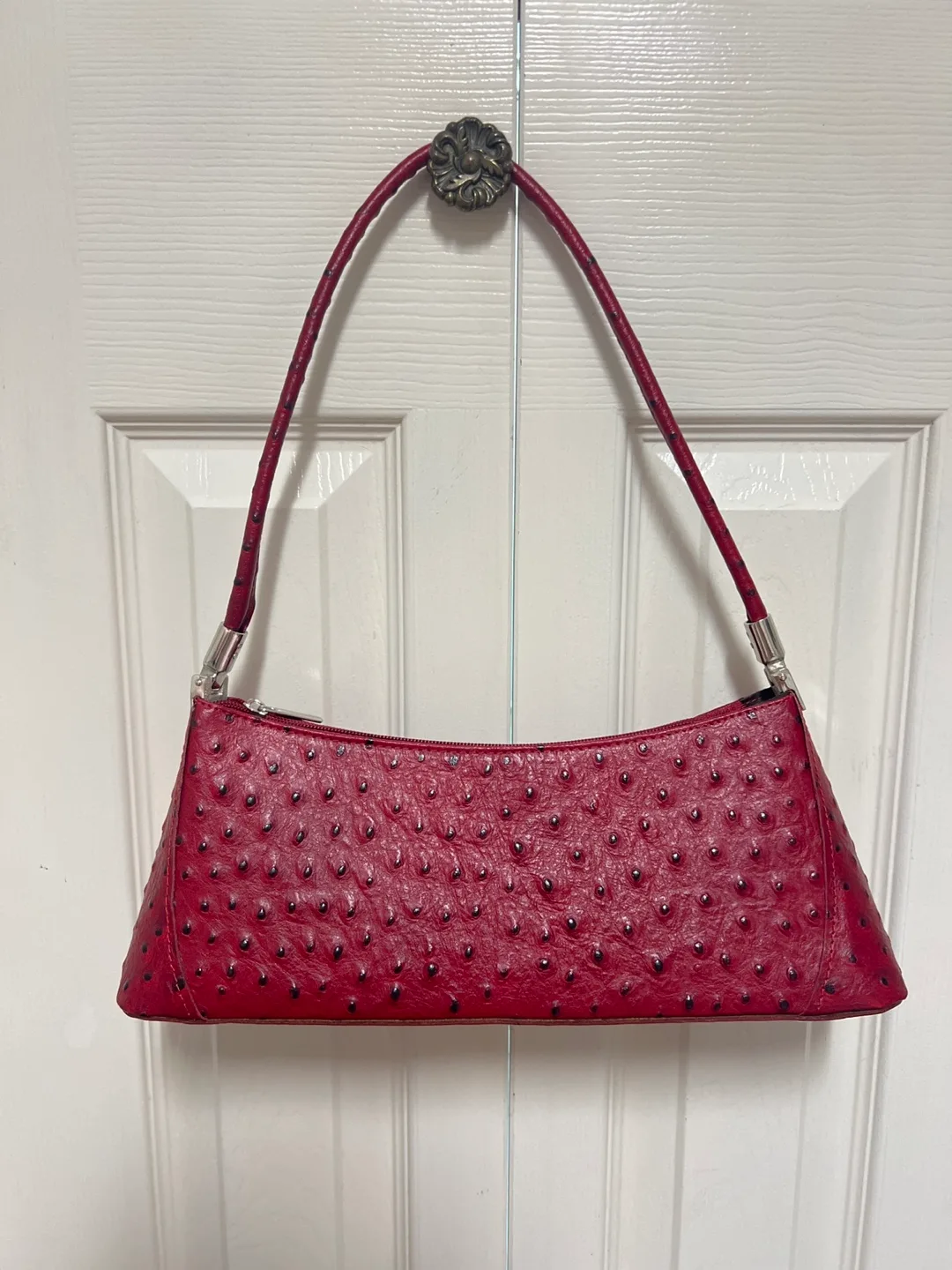 Red Ostrich Leather Embossed Handbag thumbnail
