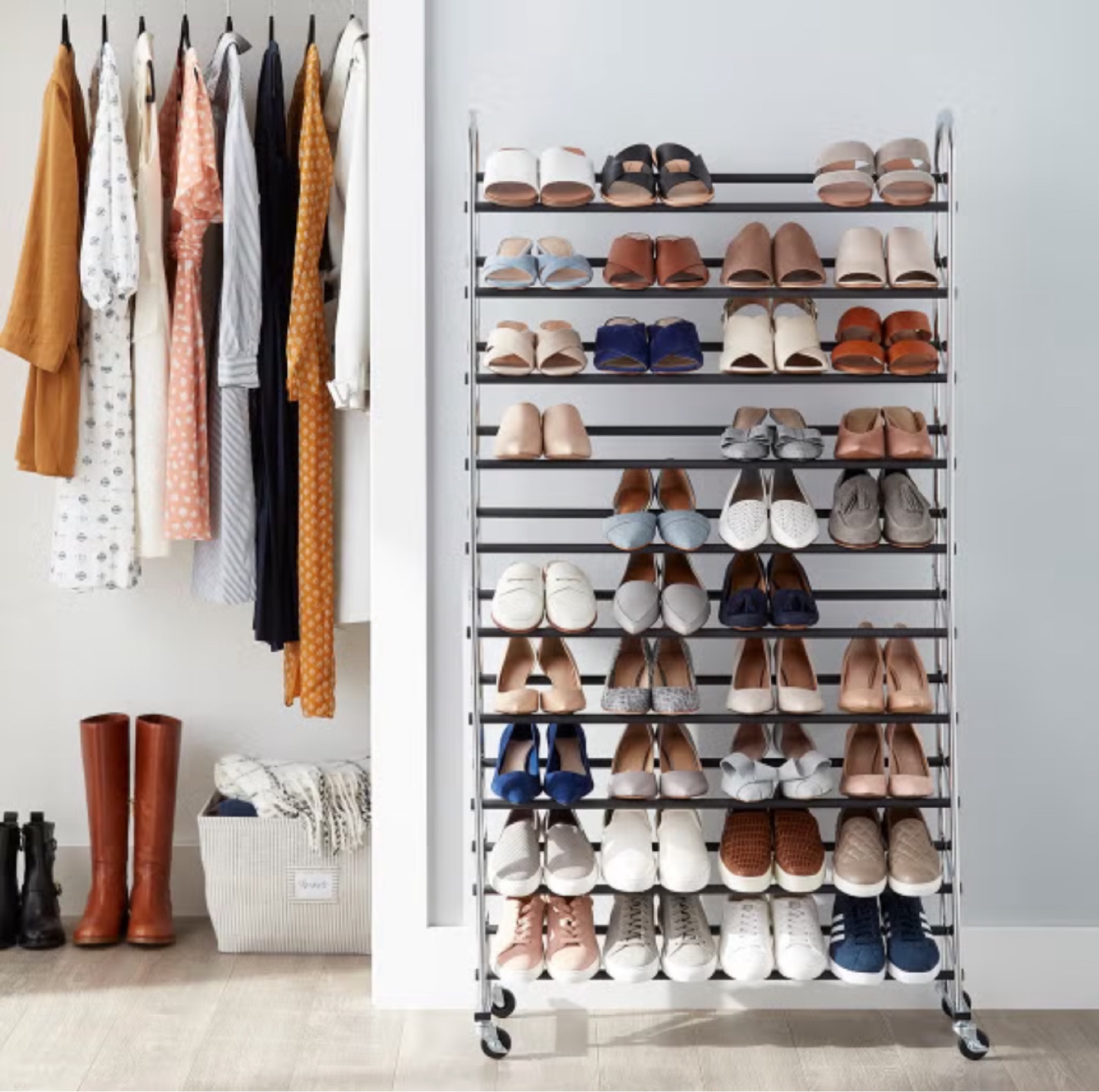 Rolling 50-Pair Shoe Rack Organizer