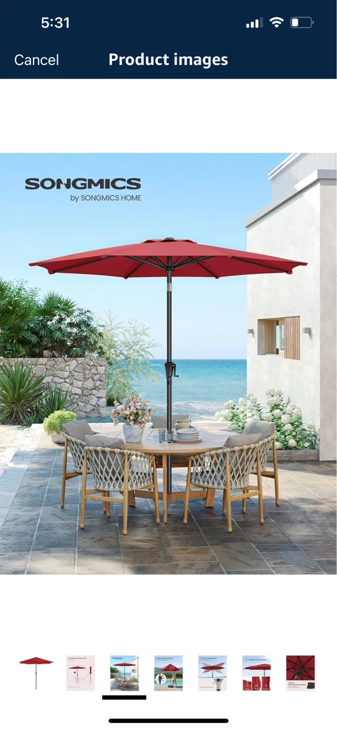 9ft Red Patio Umbrella with Tilt thumbnail