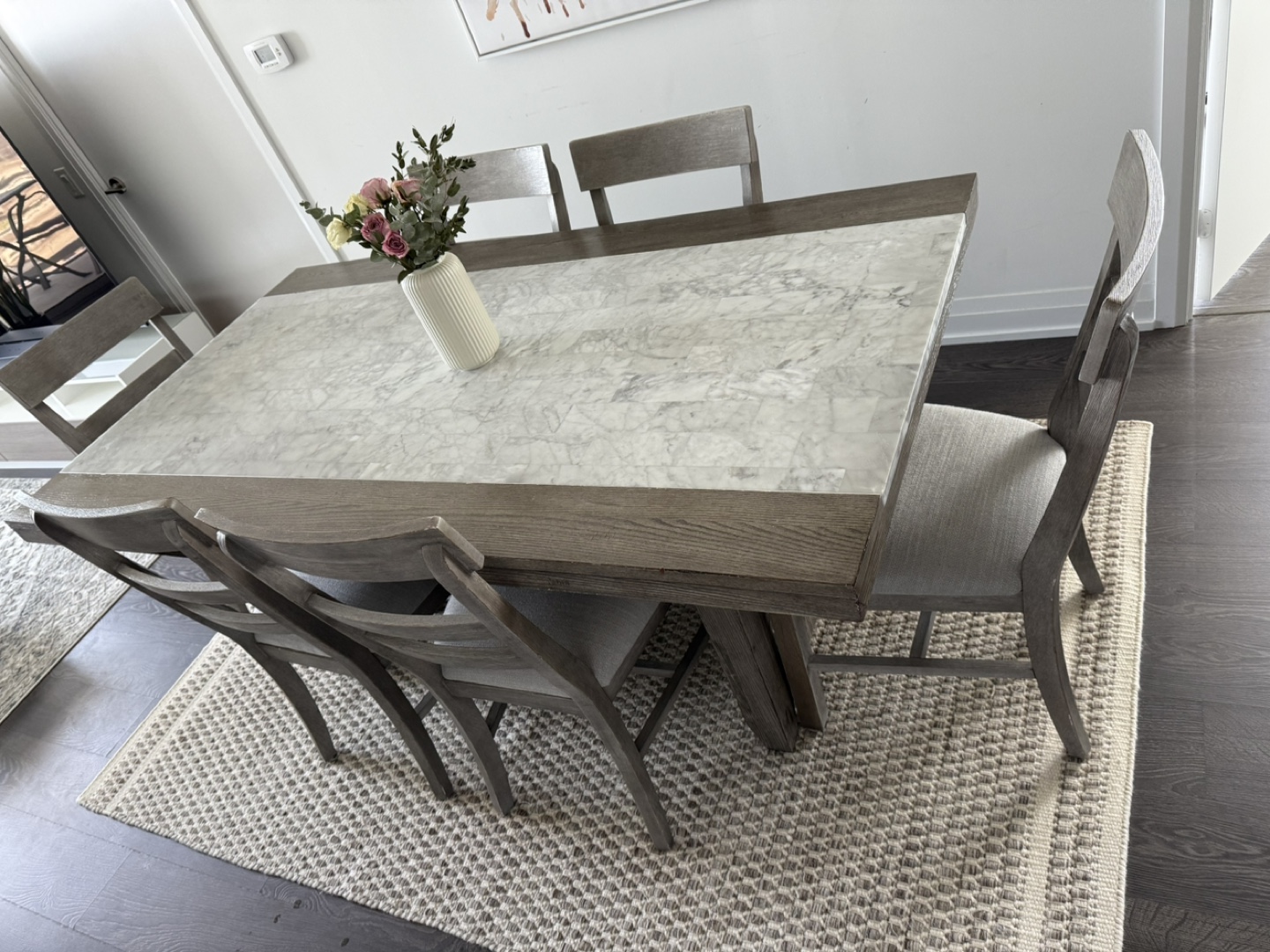 Grey 6-Piece Dining Table Set with Marble Top
