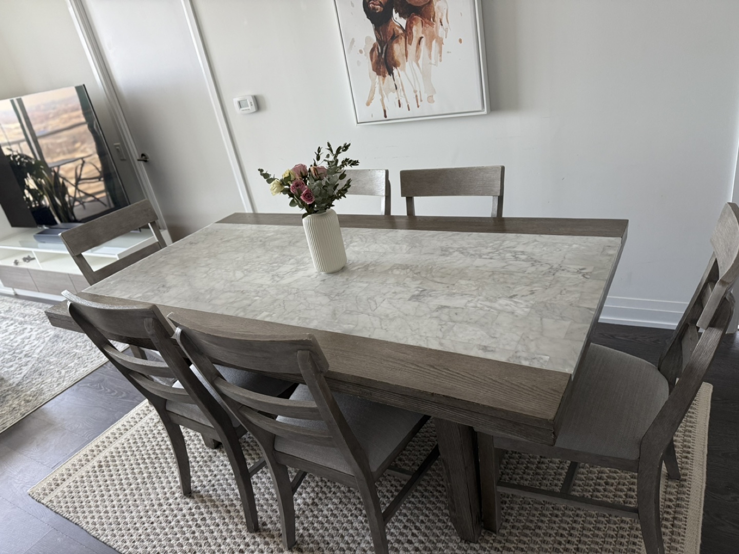 Grey 6-Piece Dining Table Set with Marble Top - photo 4