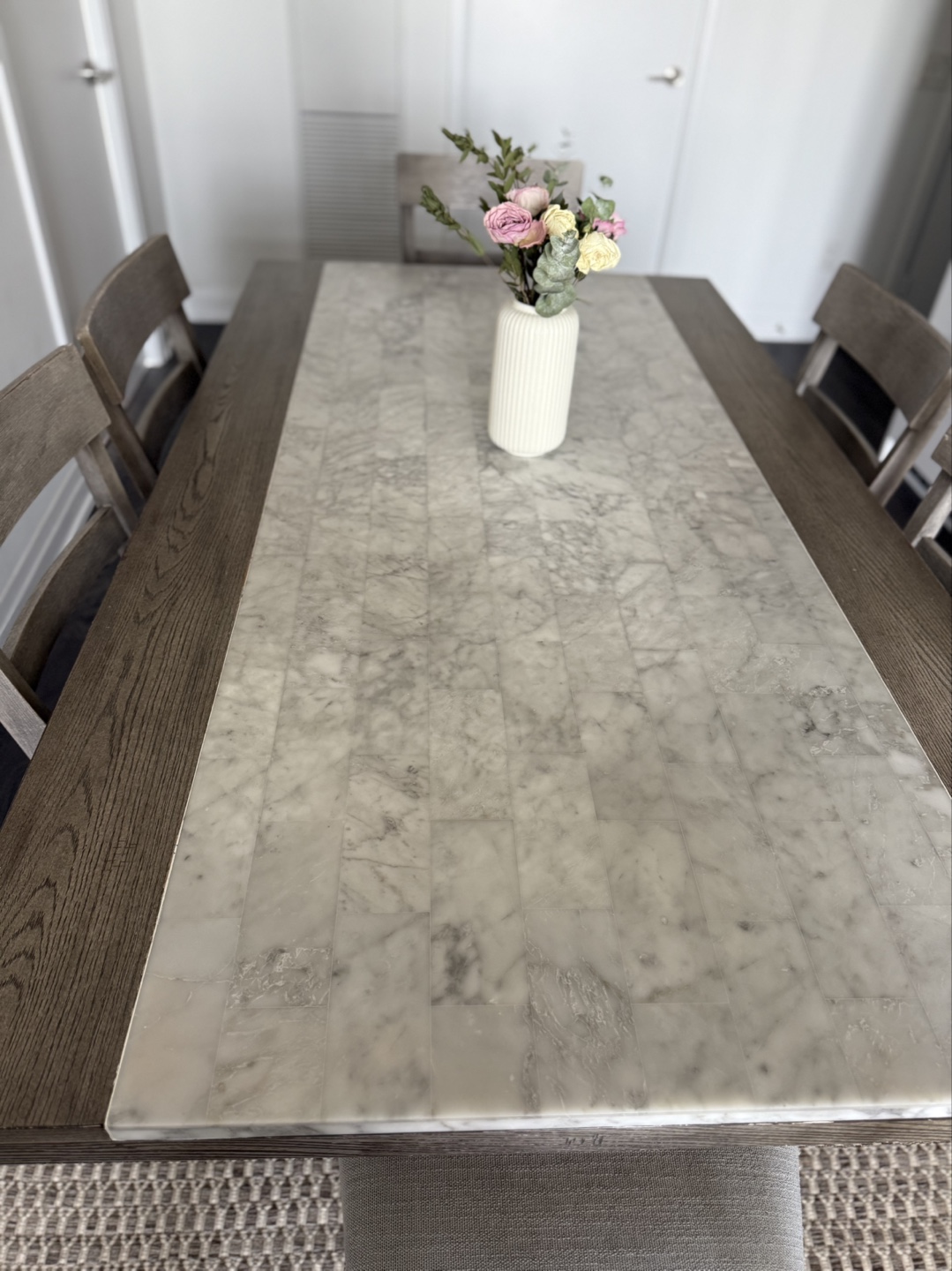 Grey 6-Piece Dining Table Set with Marble Top - photo 3