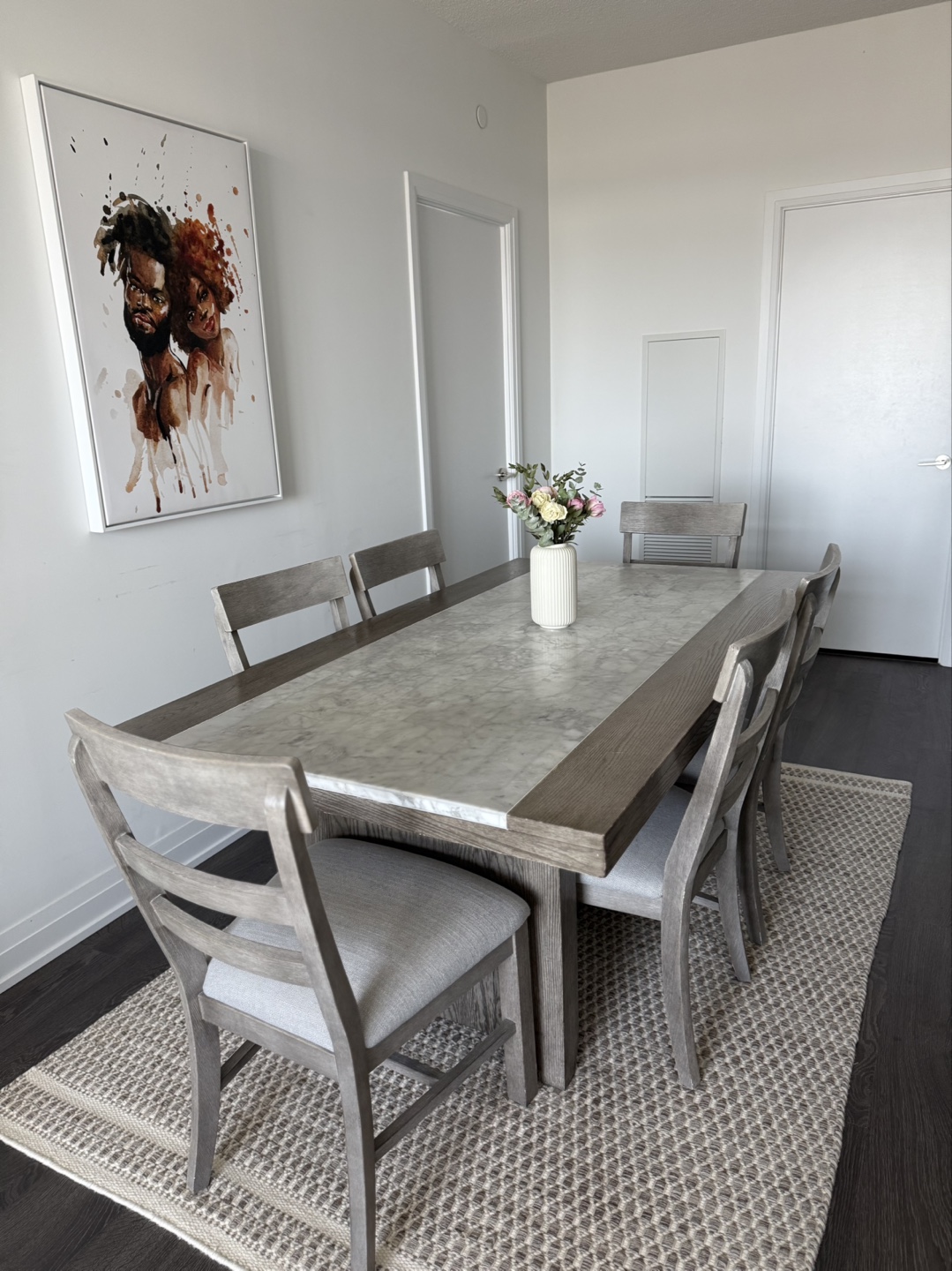 Grey 6-Piece Dining Table Set with Marble Top - photo 2