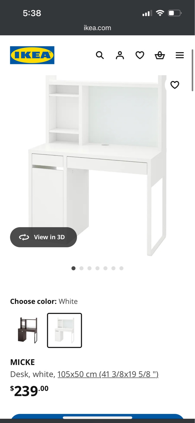 IKEA MICKE Desk with Hutch - White