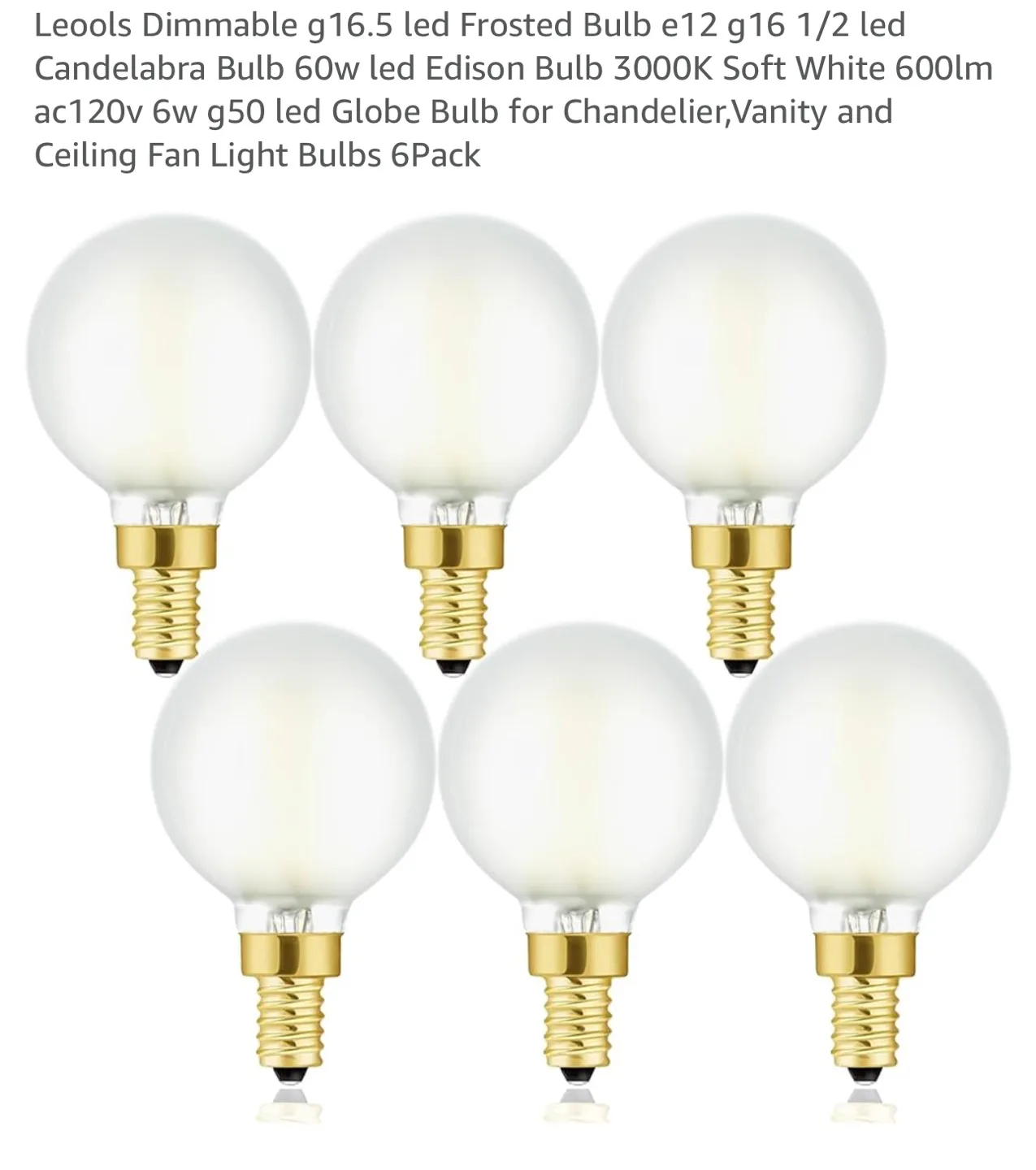6 Pack G16.5 LED Edison Bulbs - Dimmable, Warm White thumbnail
