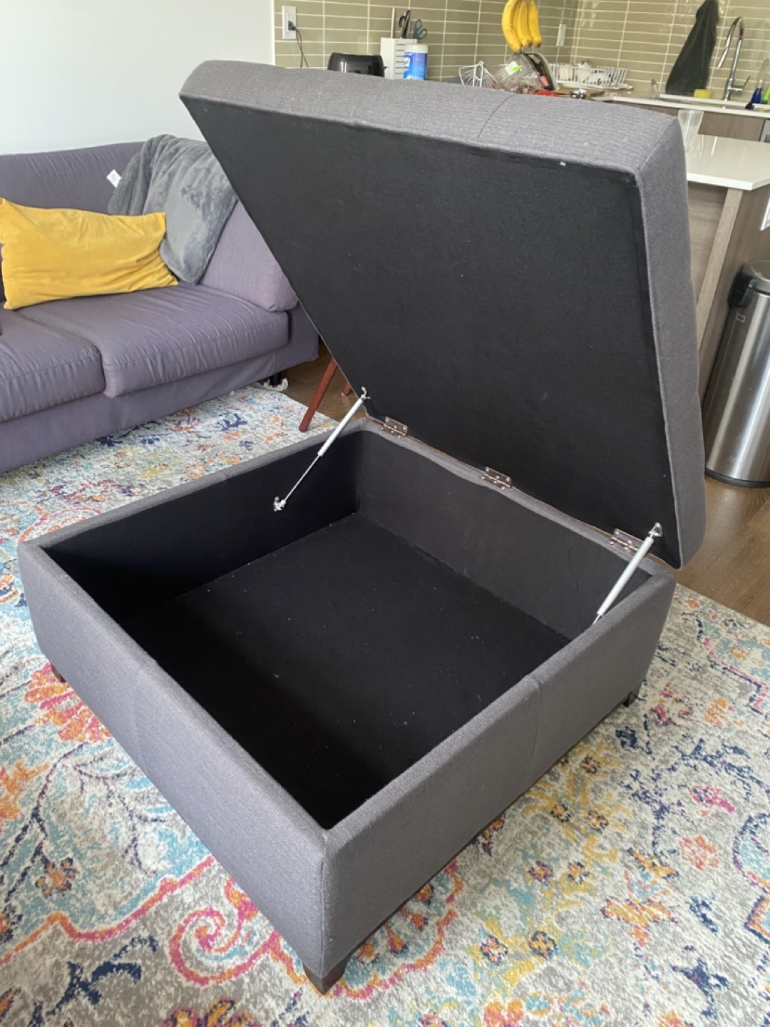 Large Grey Fabric Storage Ottoman