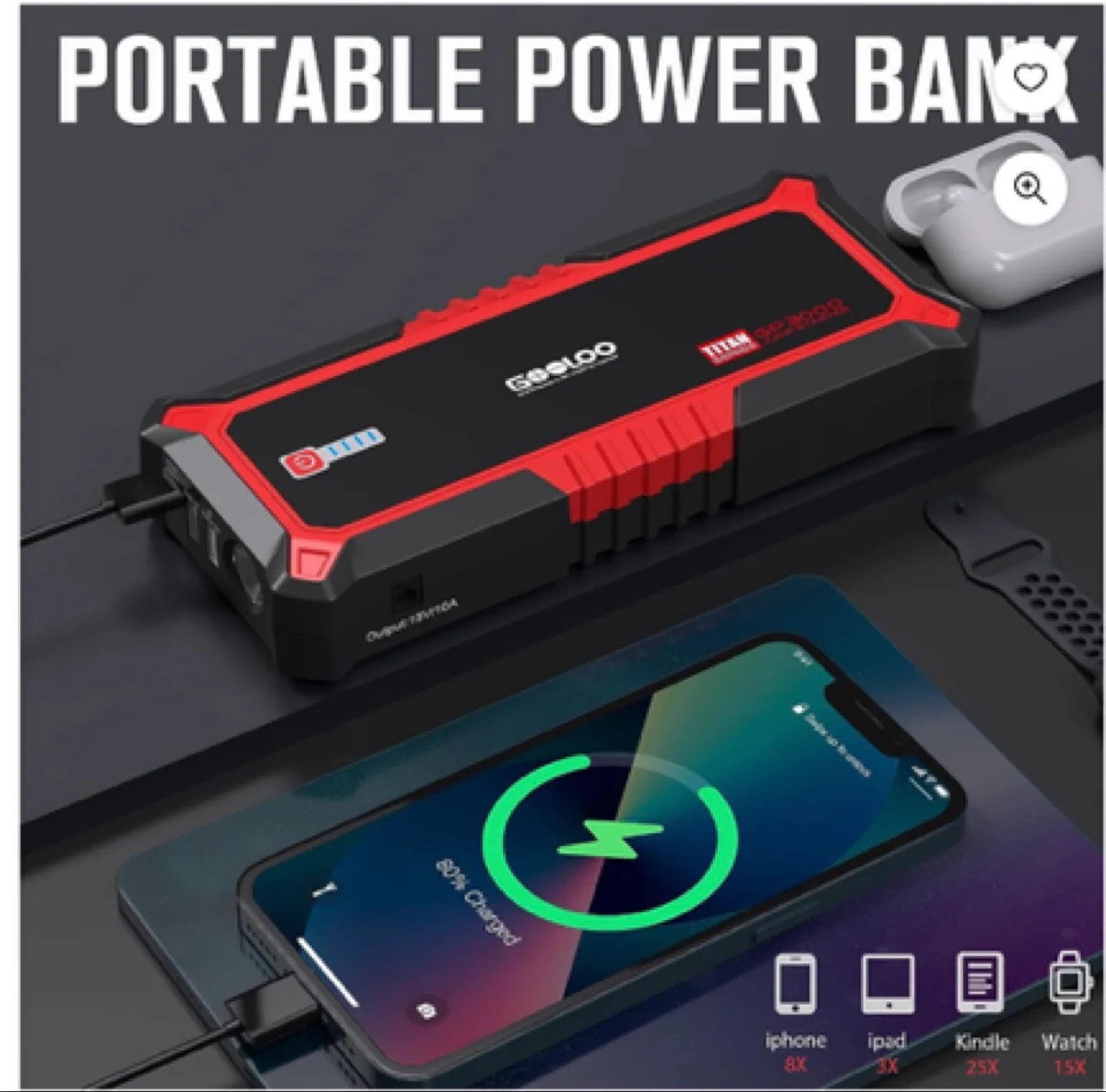 GOOLOO Jump Starter,3000A Peak 12V GP3000 Portable Car image indicator(2)