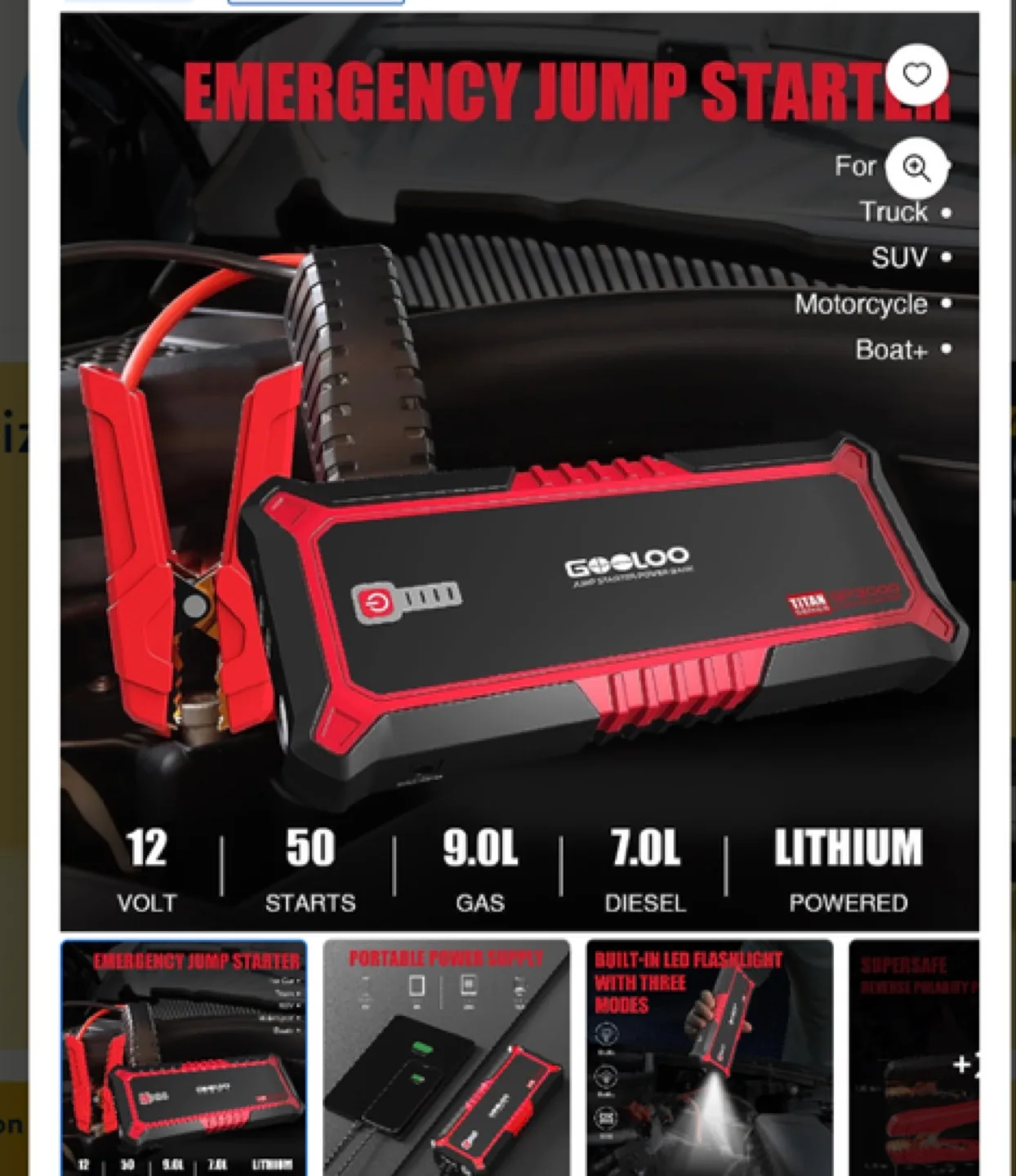 GOOLOO Jump Starter,3000A Peak 12V GP3000 Portable Car image indicator(3)