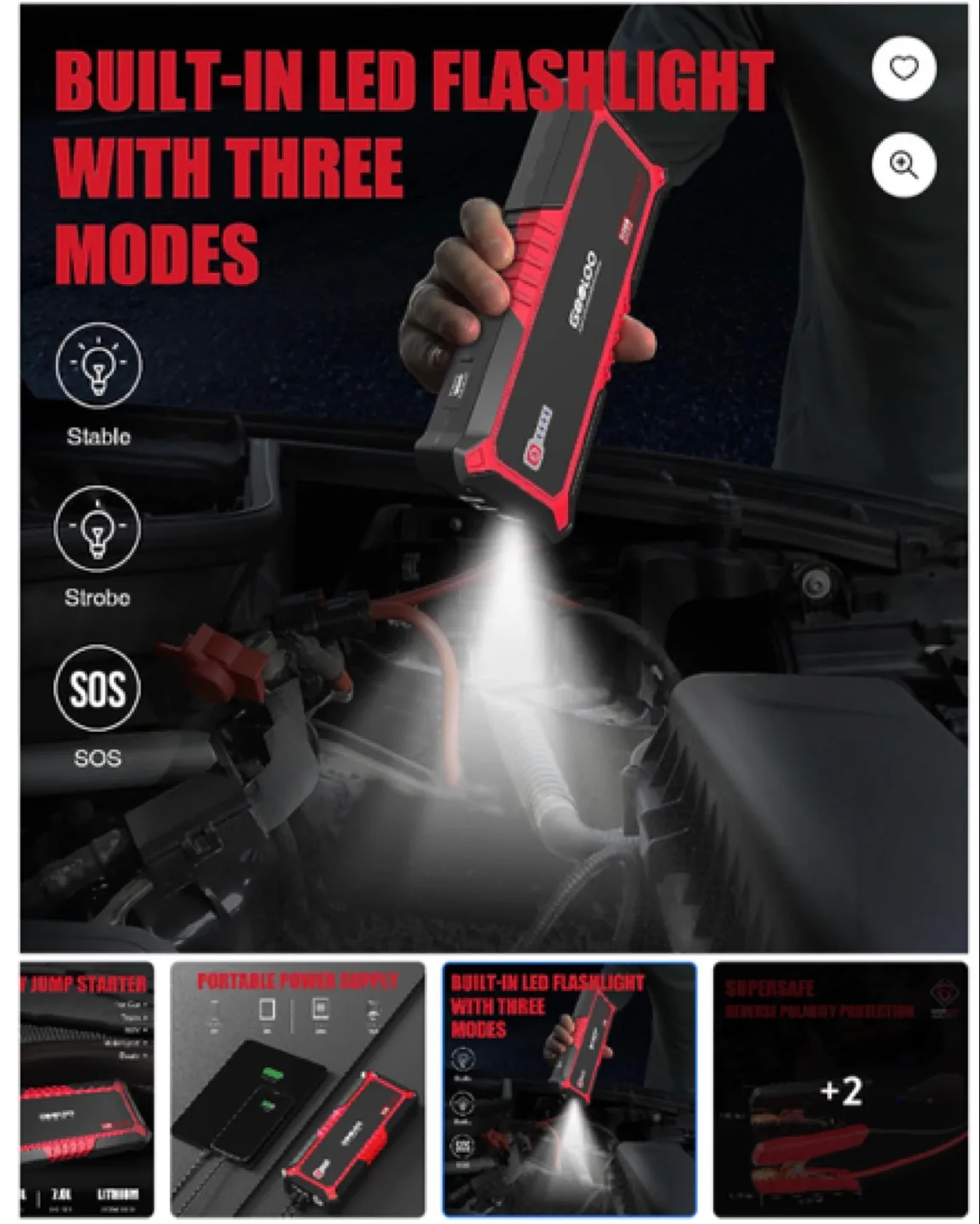 GOOLOO Jump Starter,3000A Peak 12V GP3000 Portable Car image indicator(4)