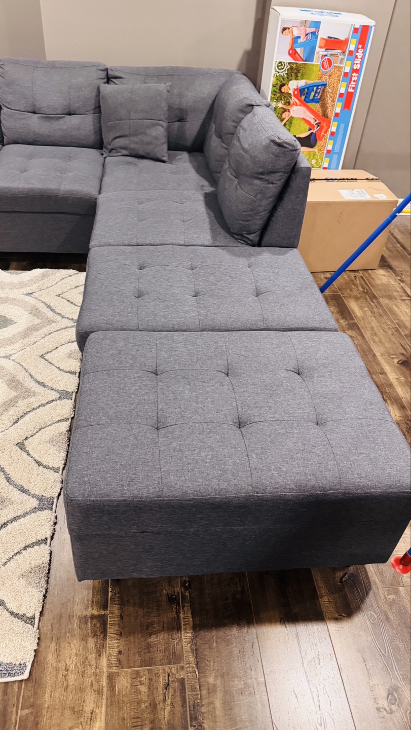 Grey L-Shaped Sectional Sofa with Ottoman - photo 2