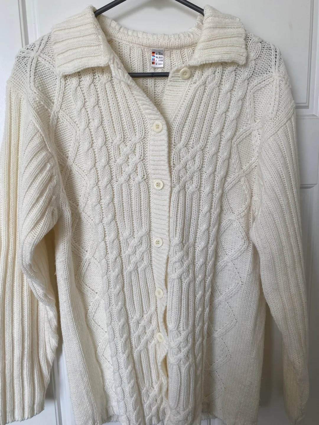 Cream-coloured Cable Knit Cardigan Sweater thumbnail