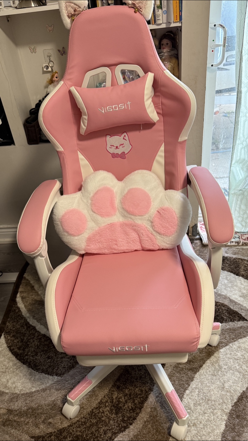 Pink Cat-Ear Gaming Chair with Footrest - photo 3