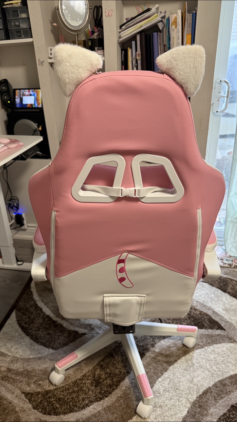 Pink Cat-Ear Gaming Chair with Footrest - photo 2