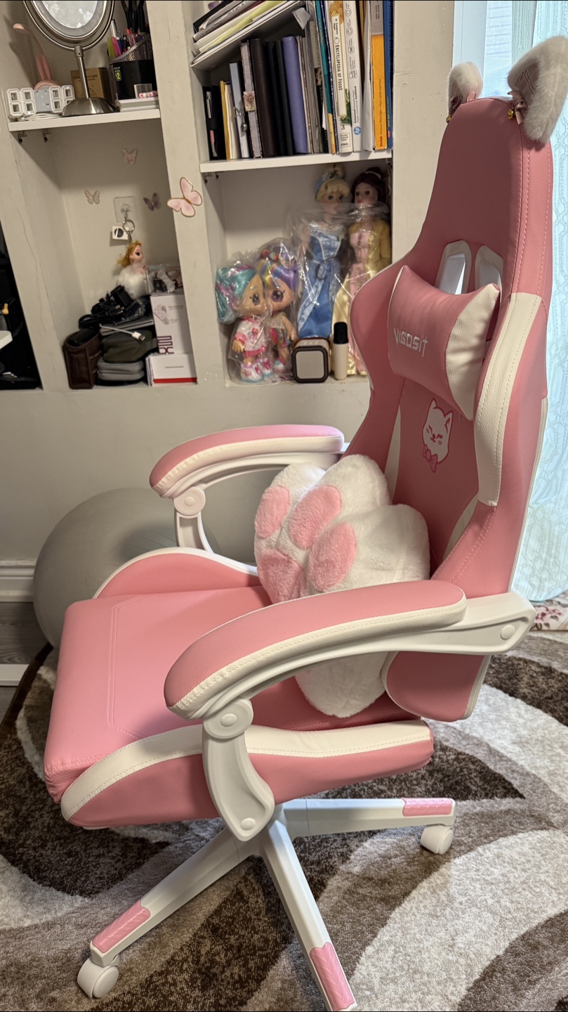 Pink Cat-Ear Gaming Chair with Footrest - photo 4