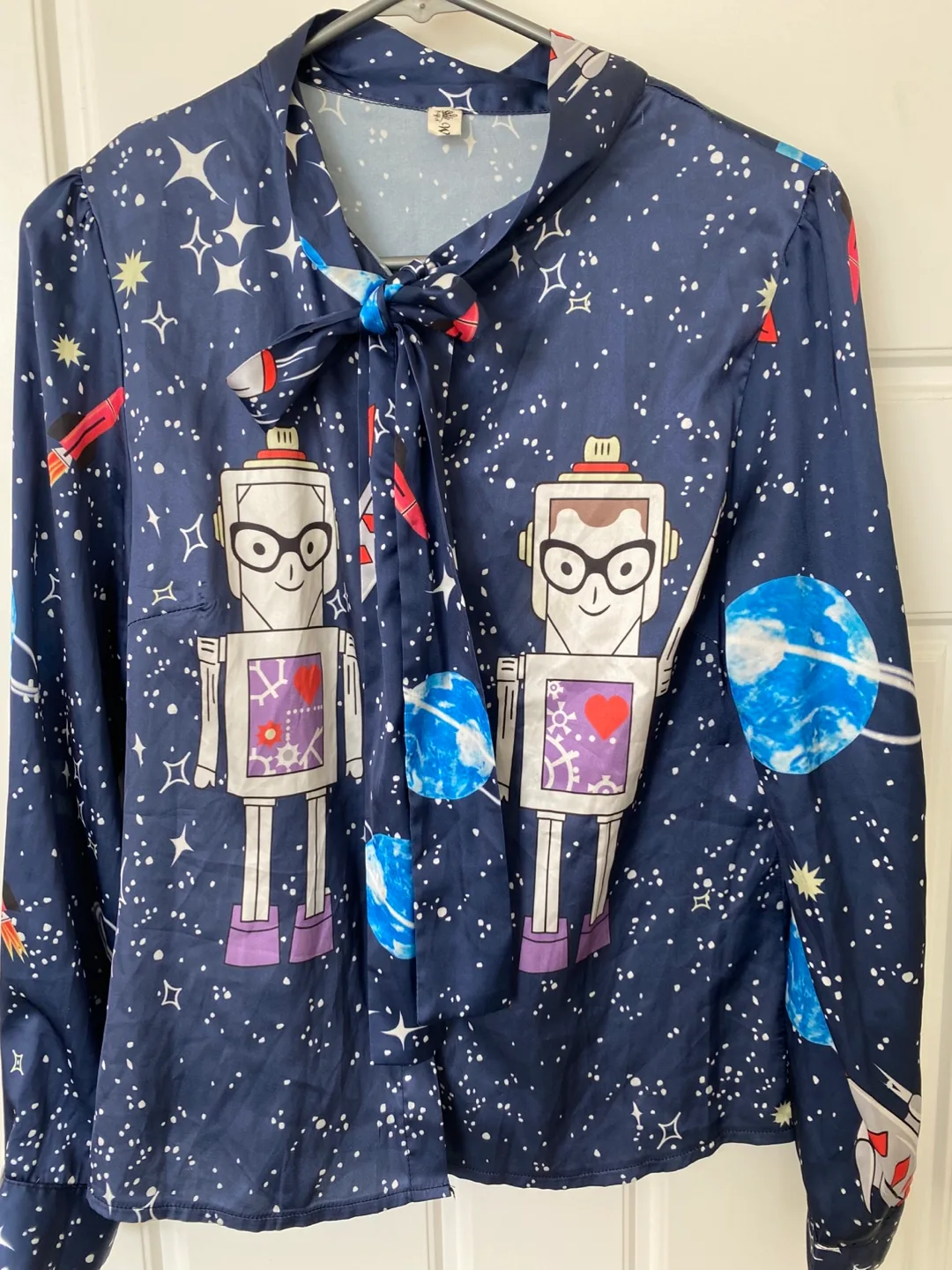 Adorable Robot and Space Print Blouse thumbnail