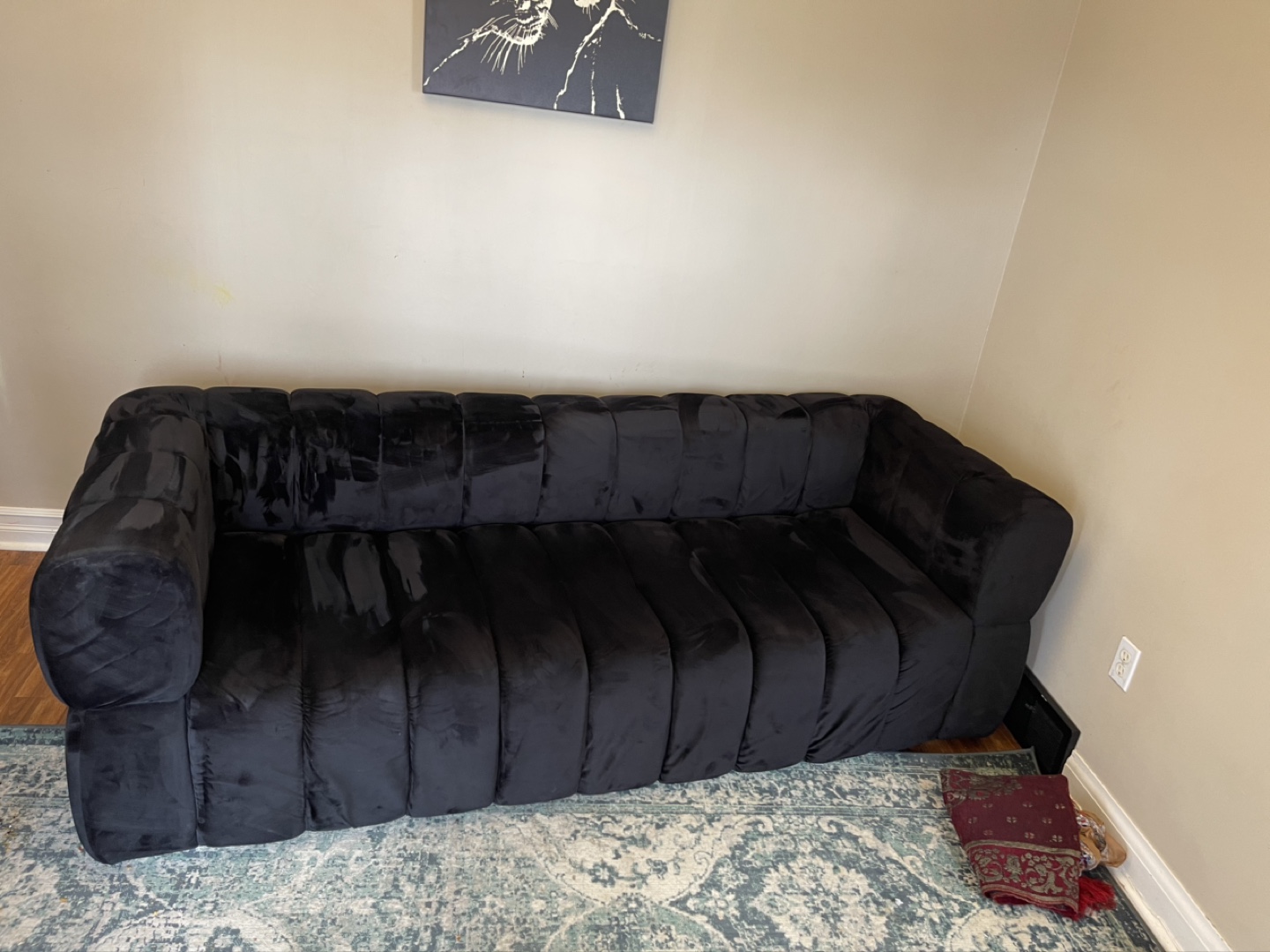 Velvet Channel Tufted Sofa