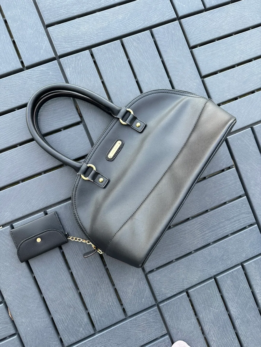 Anne Klein Black Handbag with Detachable Card Holder thumbnail