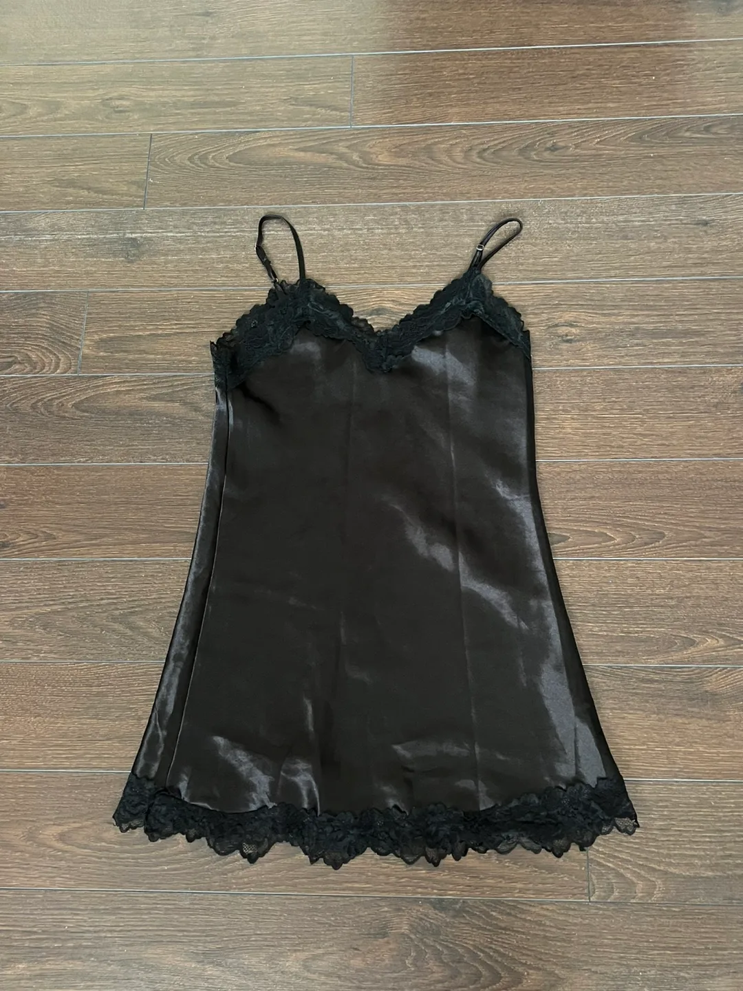 Black Satin Slip Dress with Lace Trim (negotiable) thumbnail