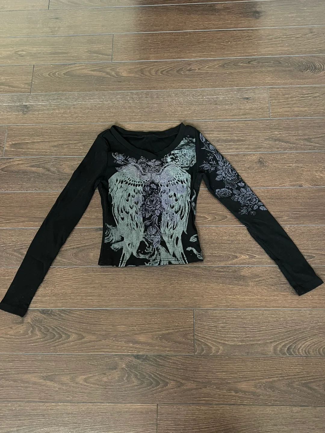 Black long sleeve top with angel wing print (negotiable) thumbnail