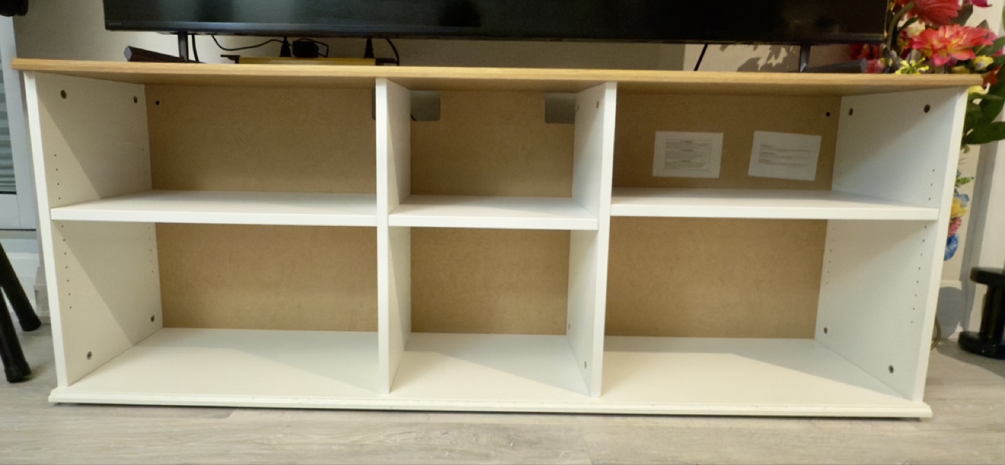 Moving Sale Ikea :White and Oak TV Stand with Shelves