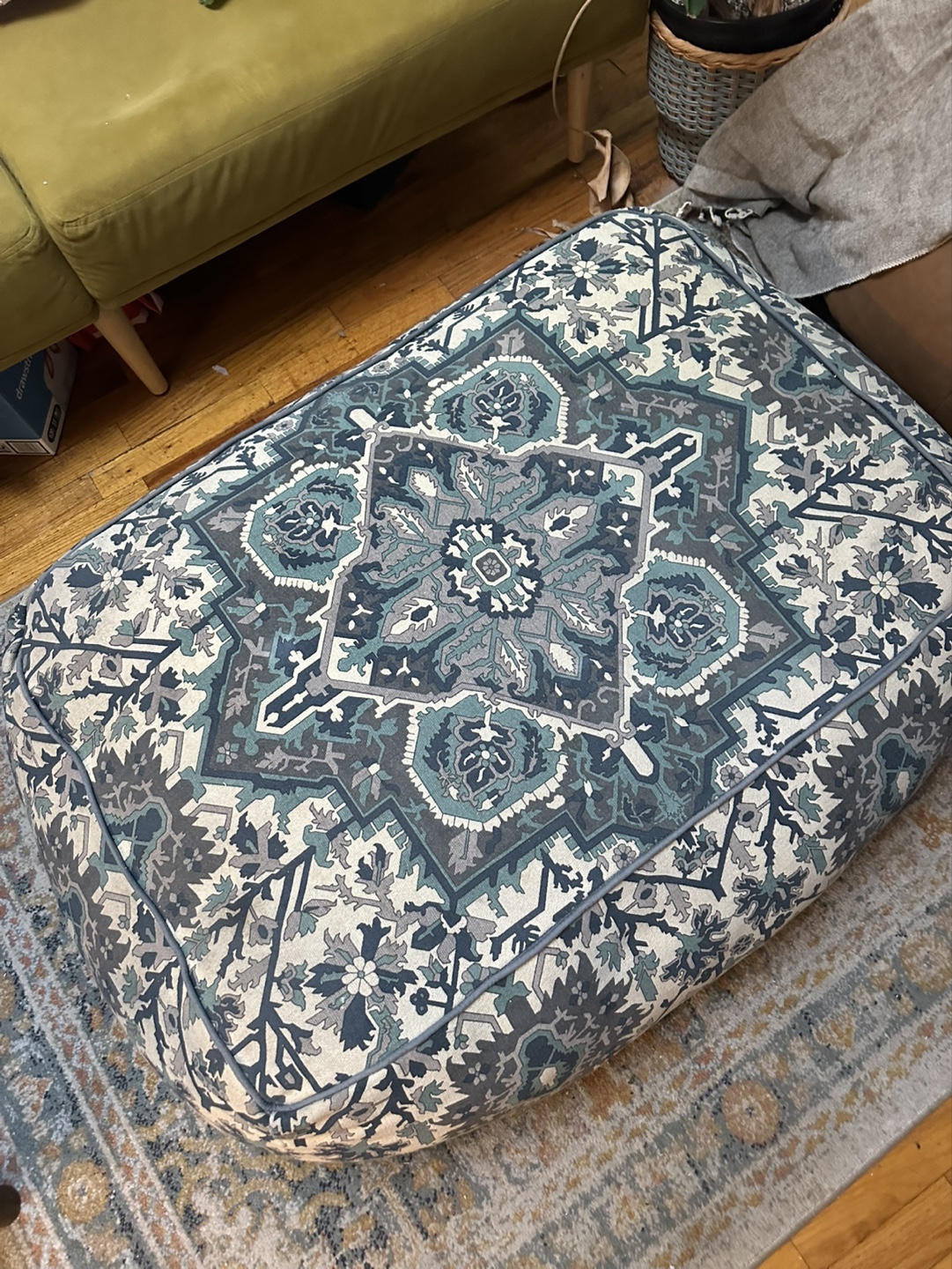 Large Blue Floor Pouf / Ottoman - photo 4