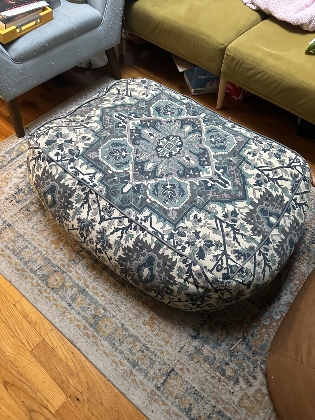 Large Blue Floor Pouf / Ottoman