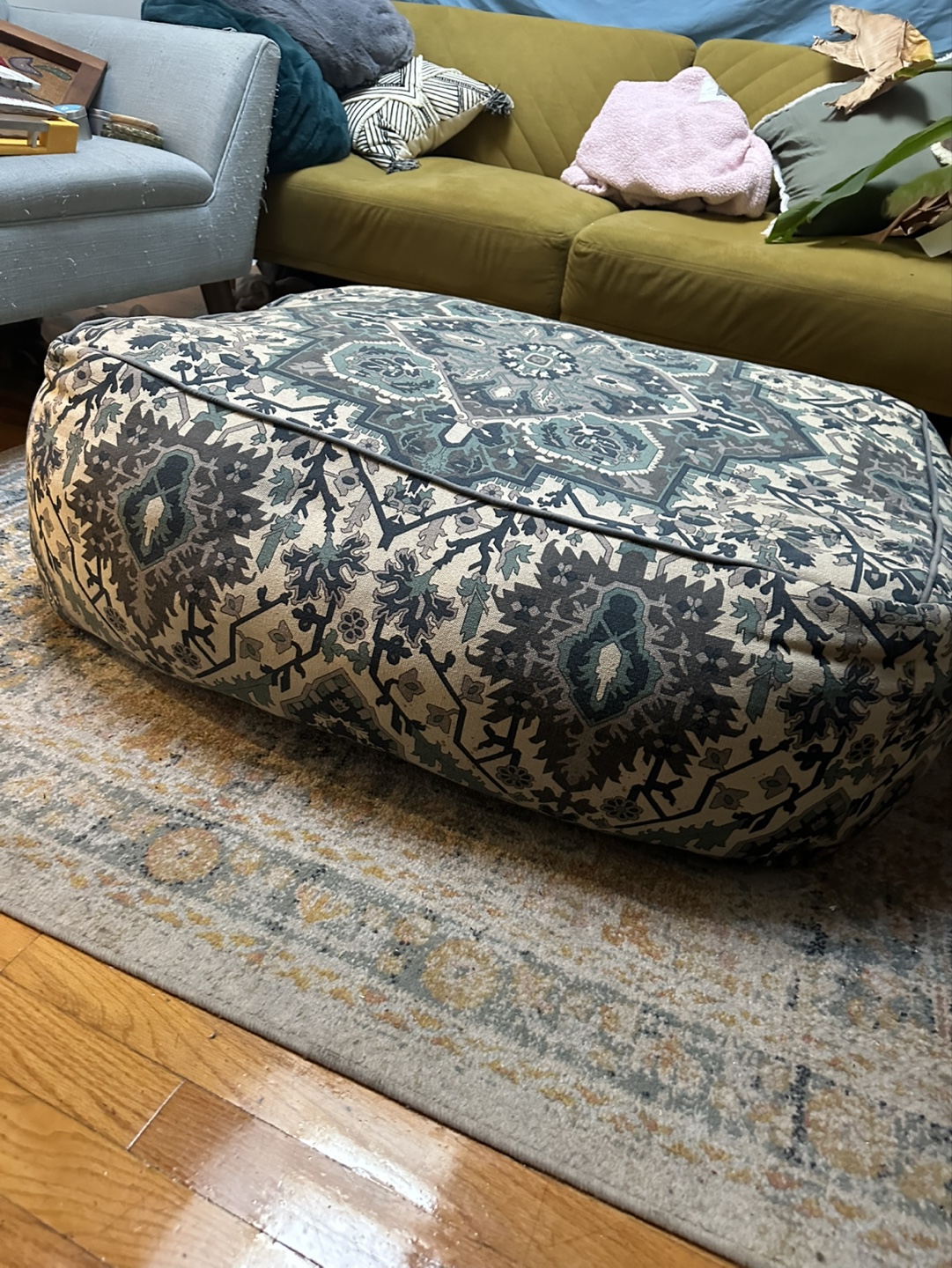 Large Blue Floor Pouf / Ottoman - photo 2