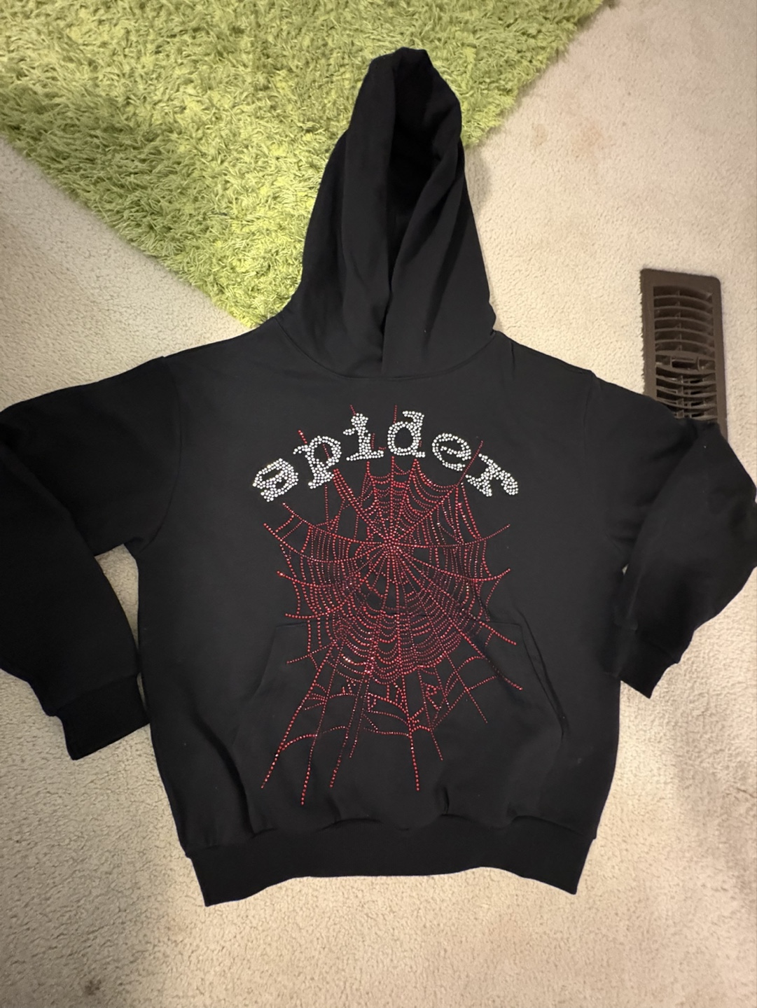 Sp5der Worldwide Rhinestone Hoodie Sz Small