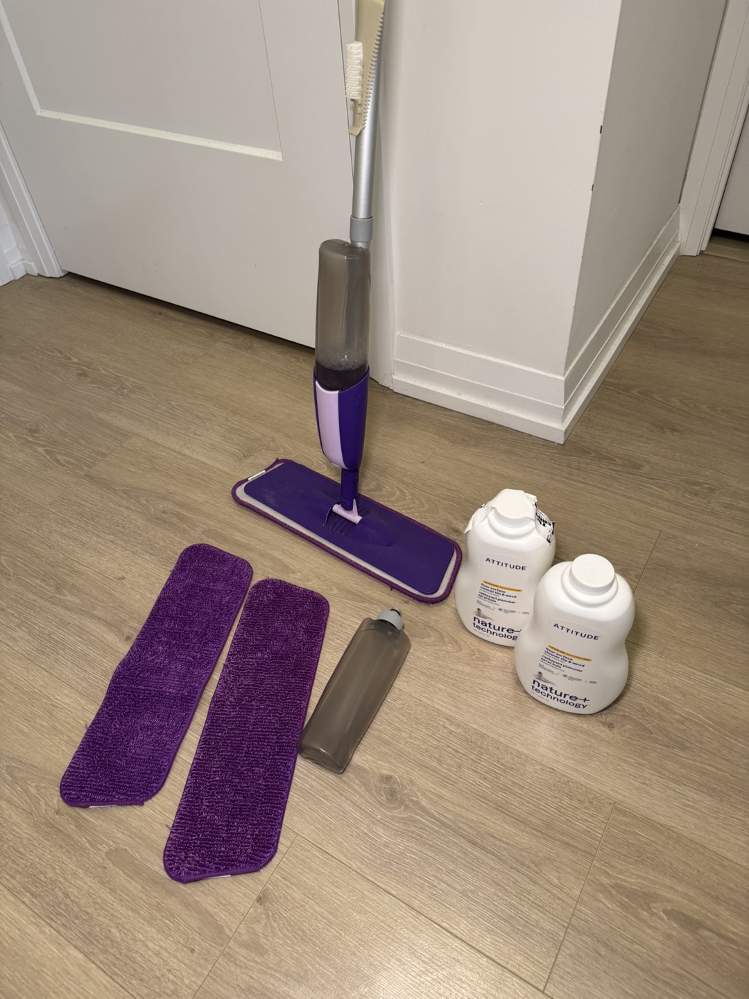Spray Mop with Replacement Pads and Attitude Cleaning Solution