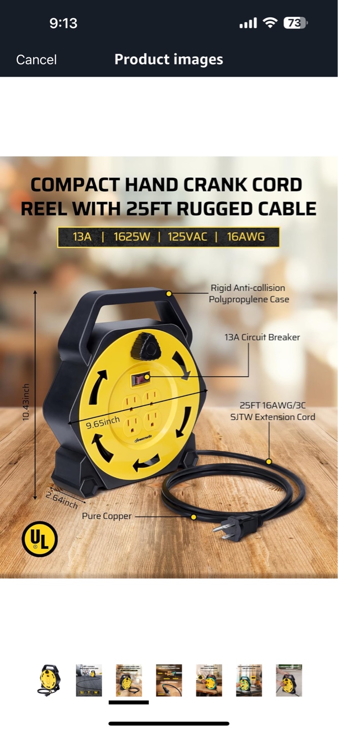 25ft Heavy-Duty Extension Cord Reel m - photo 5