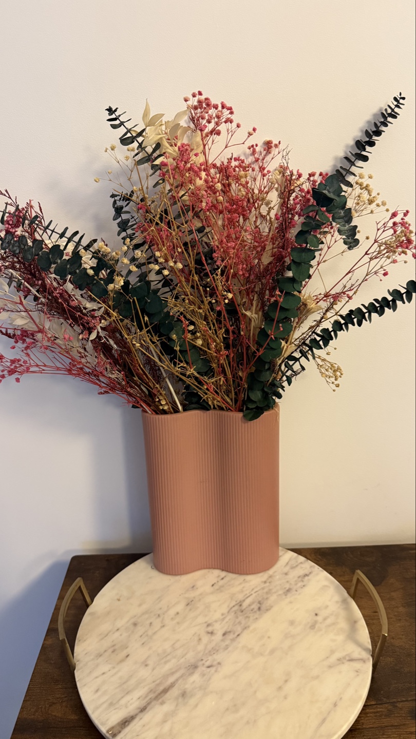 Dried Floral Arrangement in Pink Vase