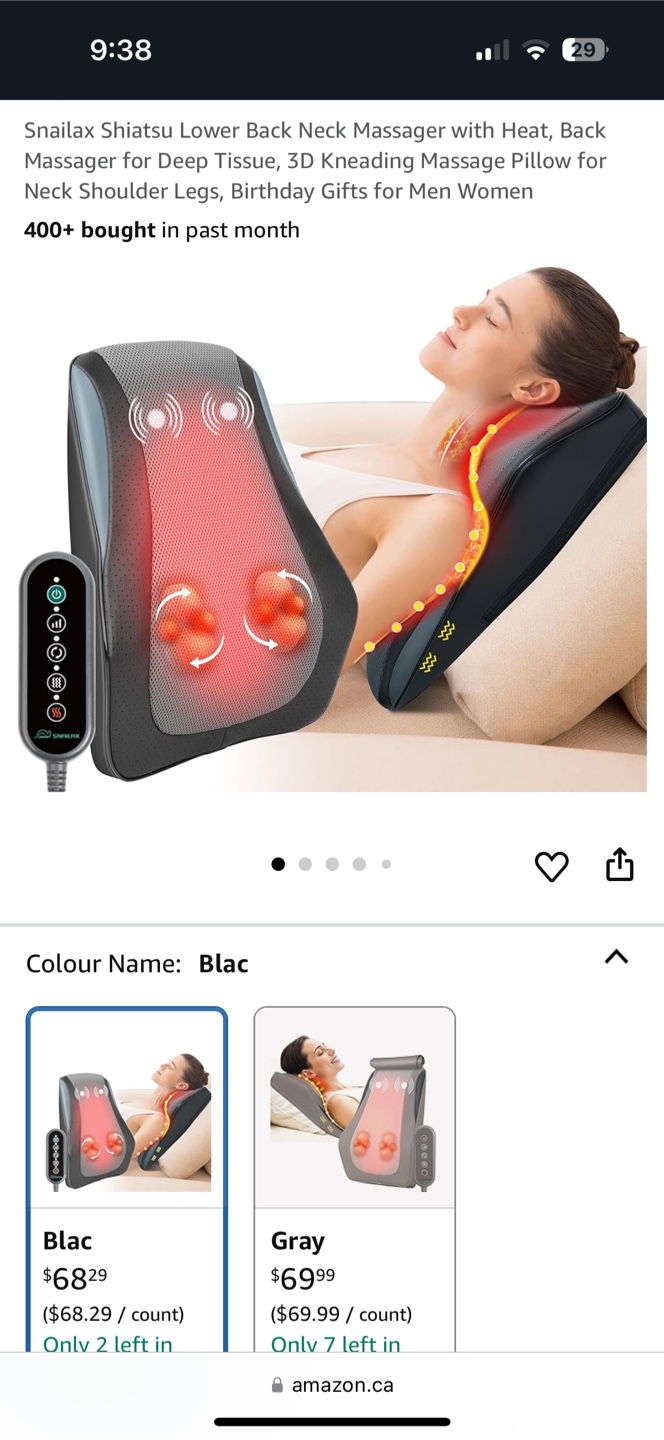 SNAILAX Shiatsu Massage Pillow with Heat - photo 2