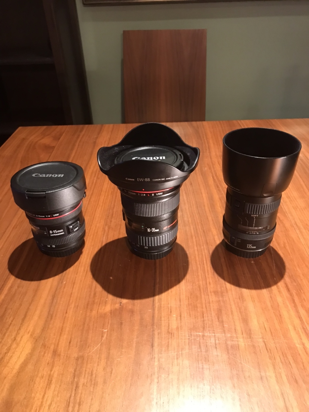 (New) Canon 8-15mm 1:4, 16-35mm 1:2.8, 135mm 1:2.8