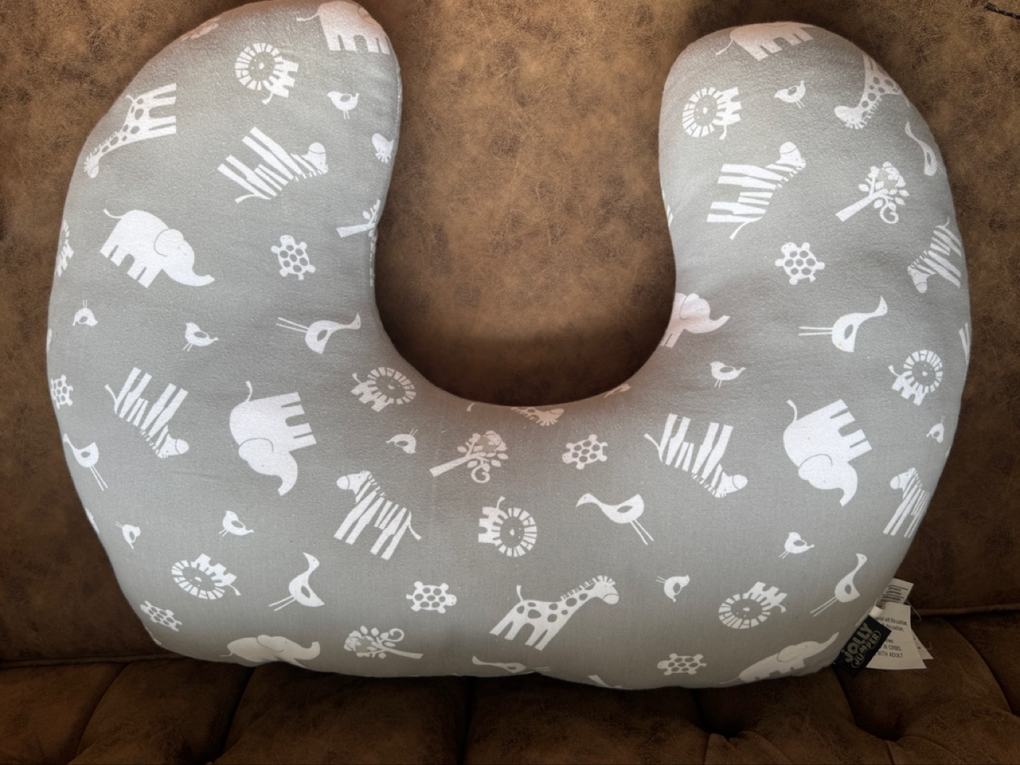 Jolly World U-Shaped Nursing Pillow, Grey Safari Animals