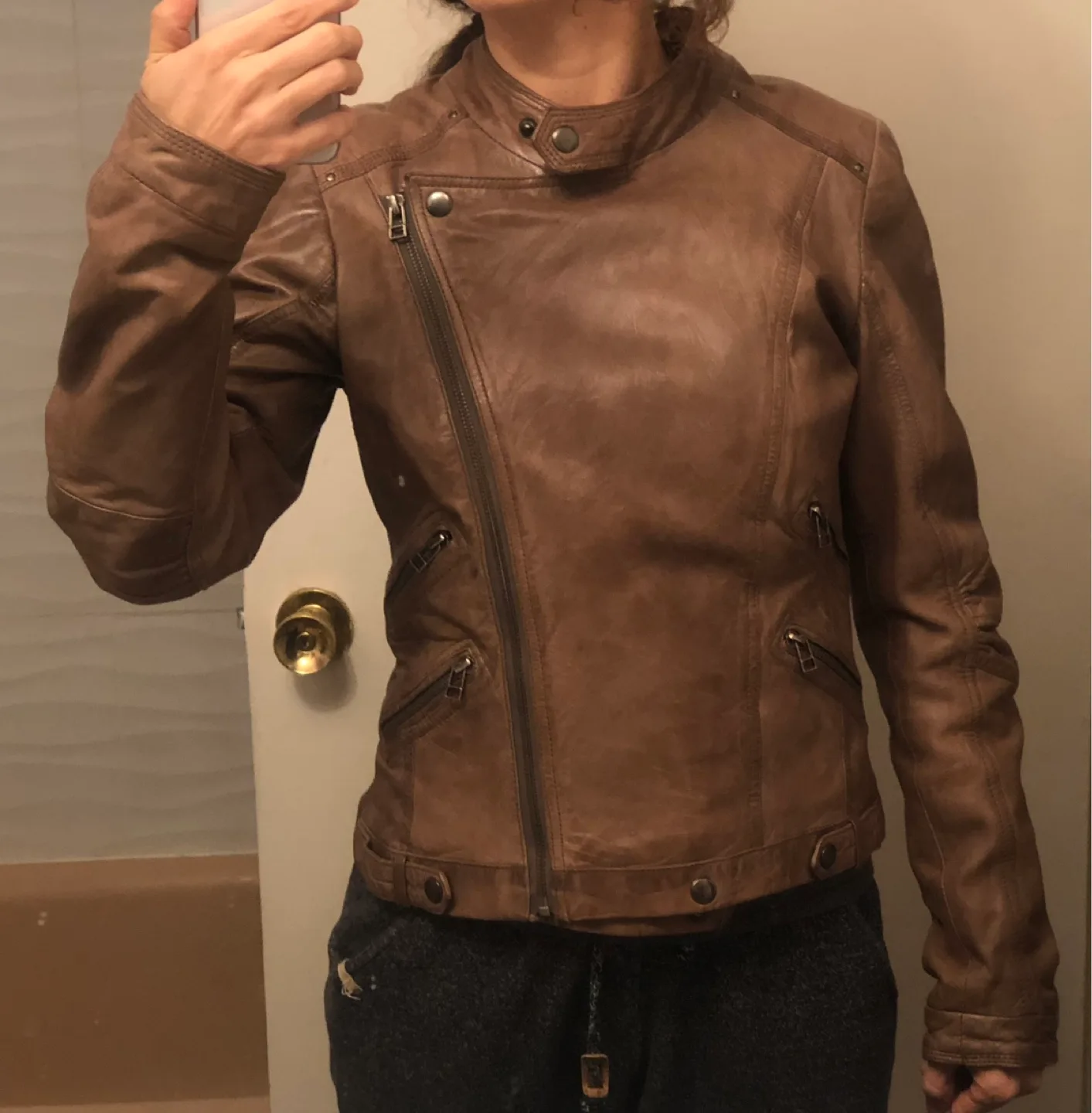 Vintage Women's Brown Leather Jacket - Size S thumbnail